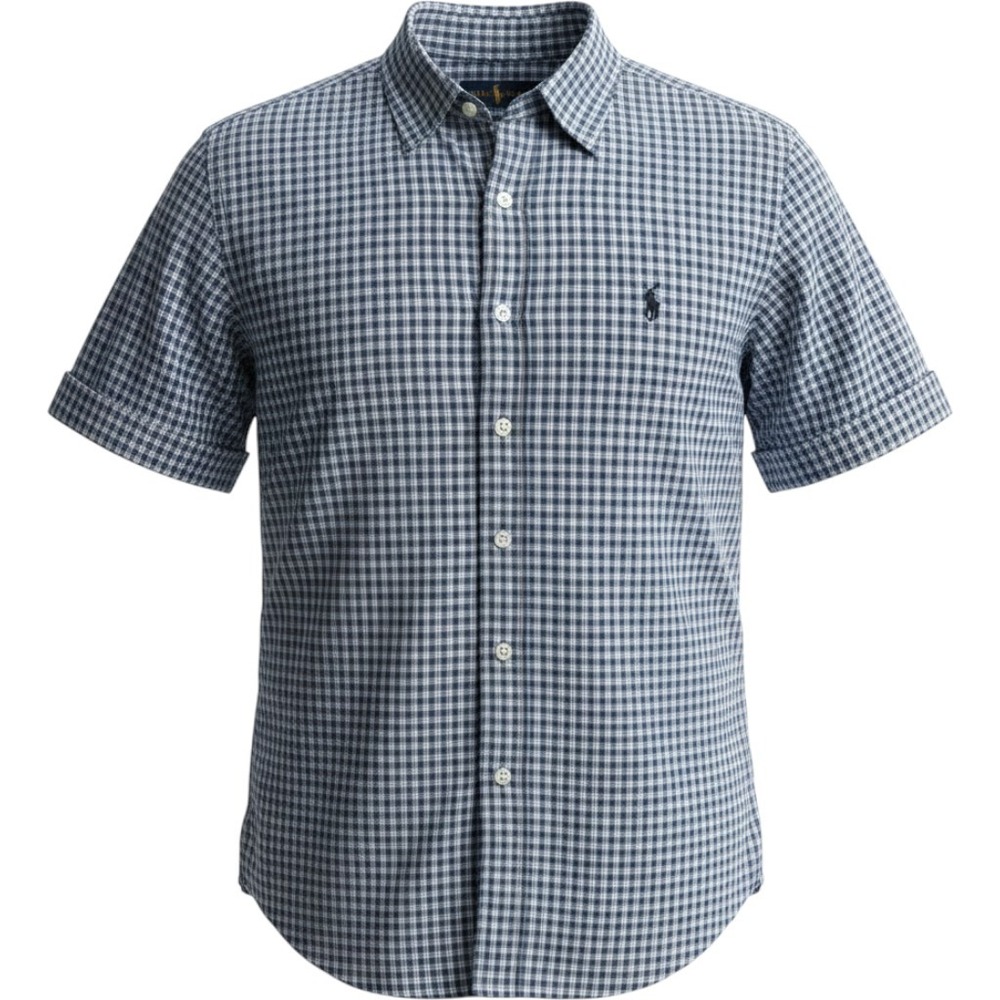 Ralph Lauren Button Down Mens XXL Blue White Plaid Short Sleeve Cotton Shirt
